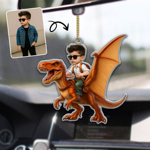 Custom Photo Kid Riding Dinosaur - Personalized Custom Shaped Acrylic Ornament