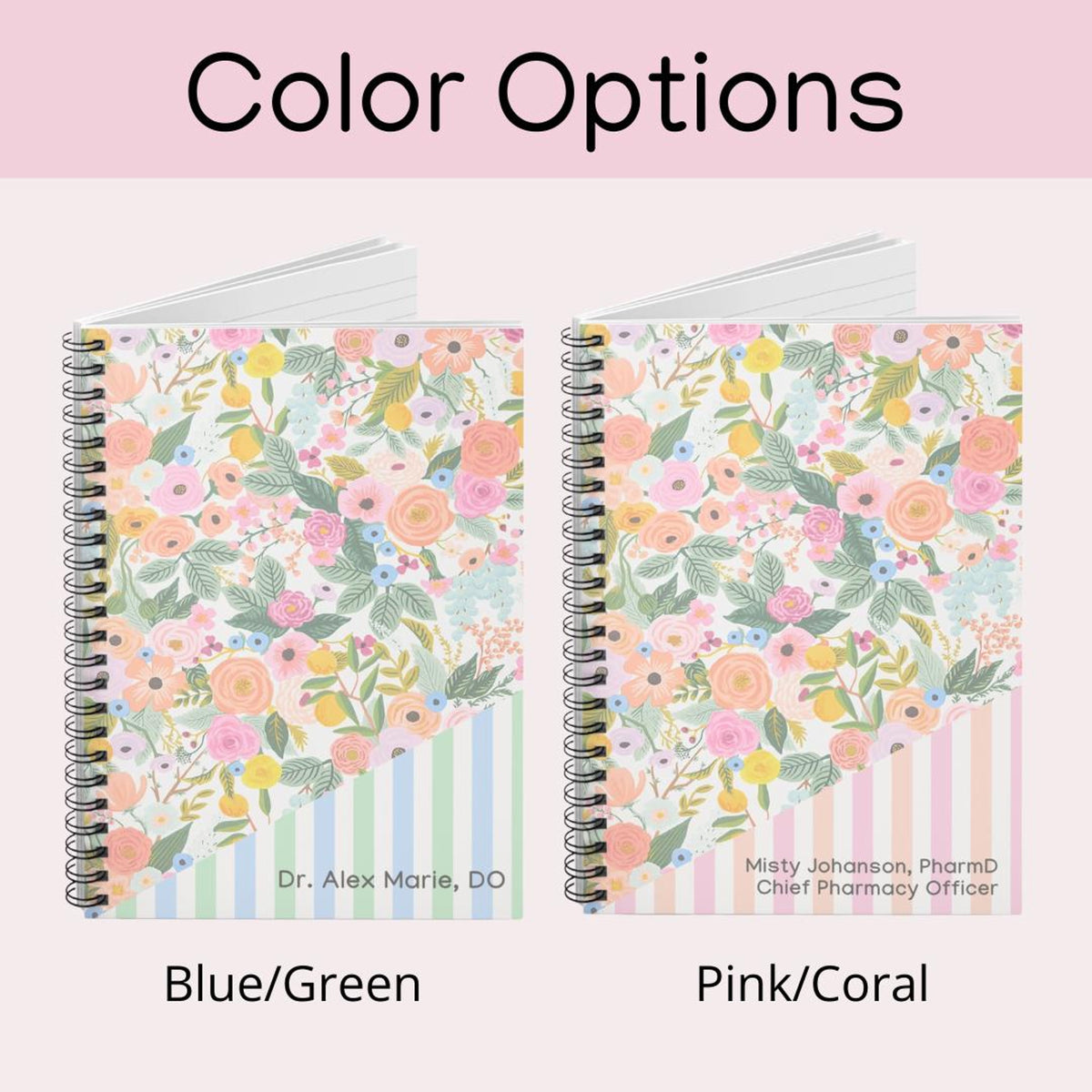 Personalized Spiral Notebook Gift for Her, Custom Floral Journal Stationary, Custom Text with Flowers, Cute Notebook Pink