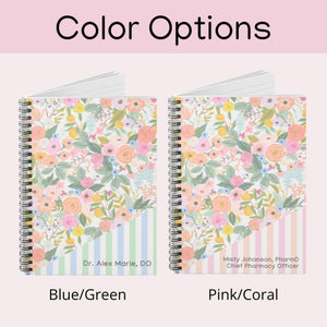 Personalized Spiral Notebook Gift for Her, Custom Floral Journal Stationary, Custom Text with Flowers, Cute Notebook Pink