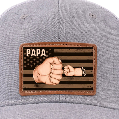 American Dad & Kids Are Unstoppable - Personalized Leather Label Net Hat - Gift For Dad, Grandpa, Father's Day Gift