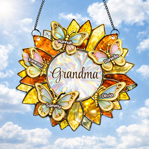 Grandma Mom Sunflower With Butterflies - Personalized Suncatcher - Mother's Day Gift For Mom, Grandma