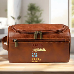 Legend Husband Dad Grandpa - Personalized Leather Toiletry Bag - Gift For Grandpa, Gift For Father, Father's Day Gift