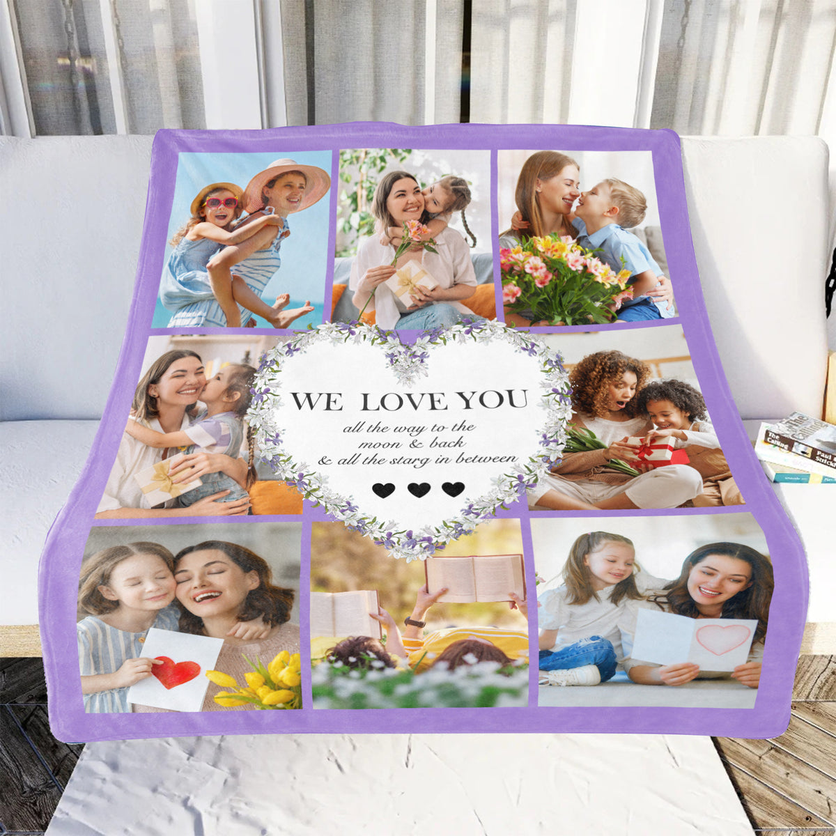 Mom We Love You All The Way To The Moon And Back - Personalized Blanket - Photo Collage Gift For Mom