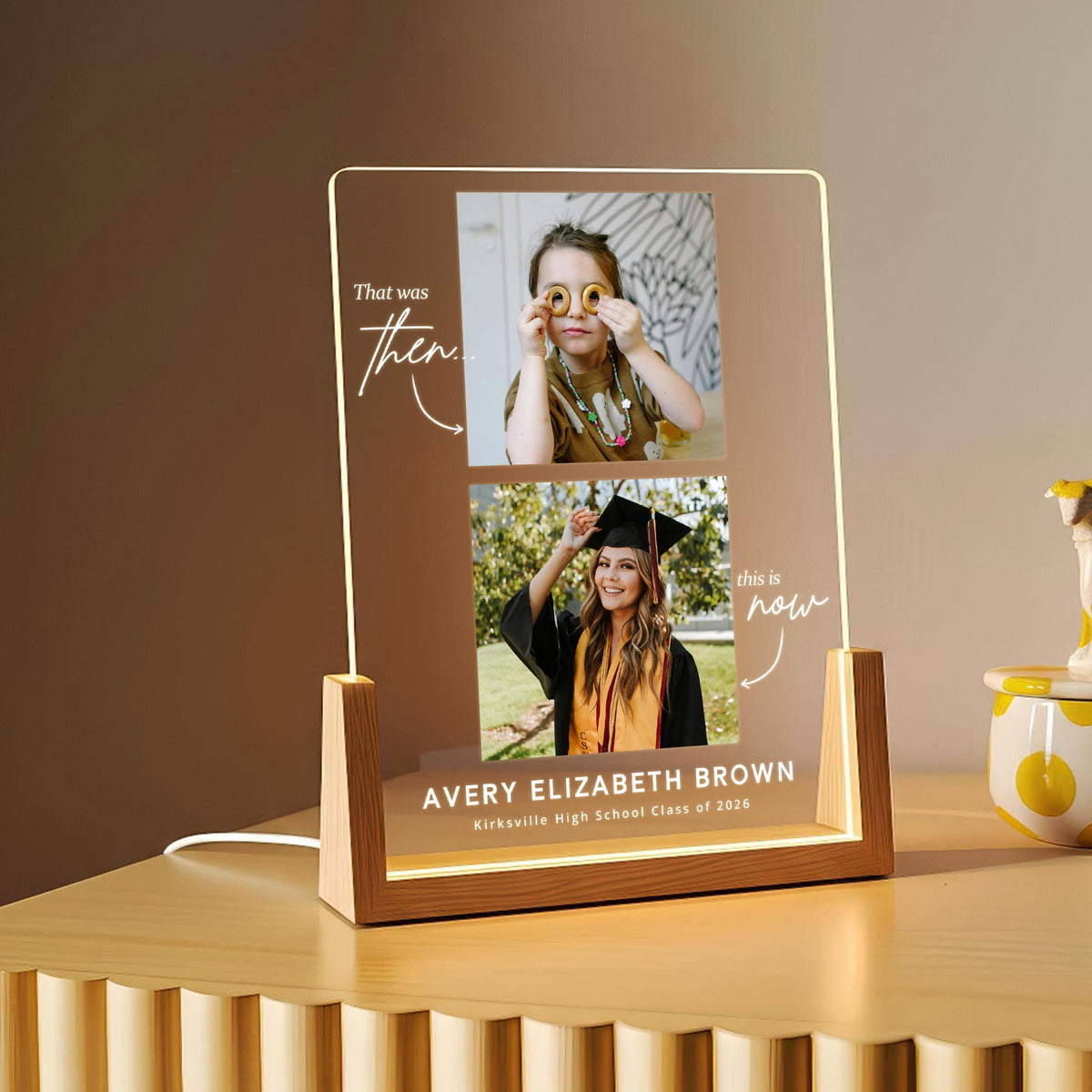 Personalized Then and Now Graduation LED Lamp, Custom Childhood and Senior Photo Gift, Class of 2026 Graduate Keepsake