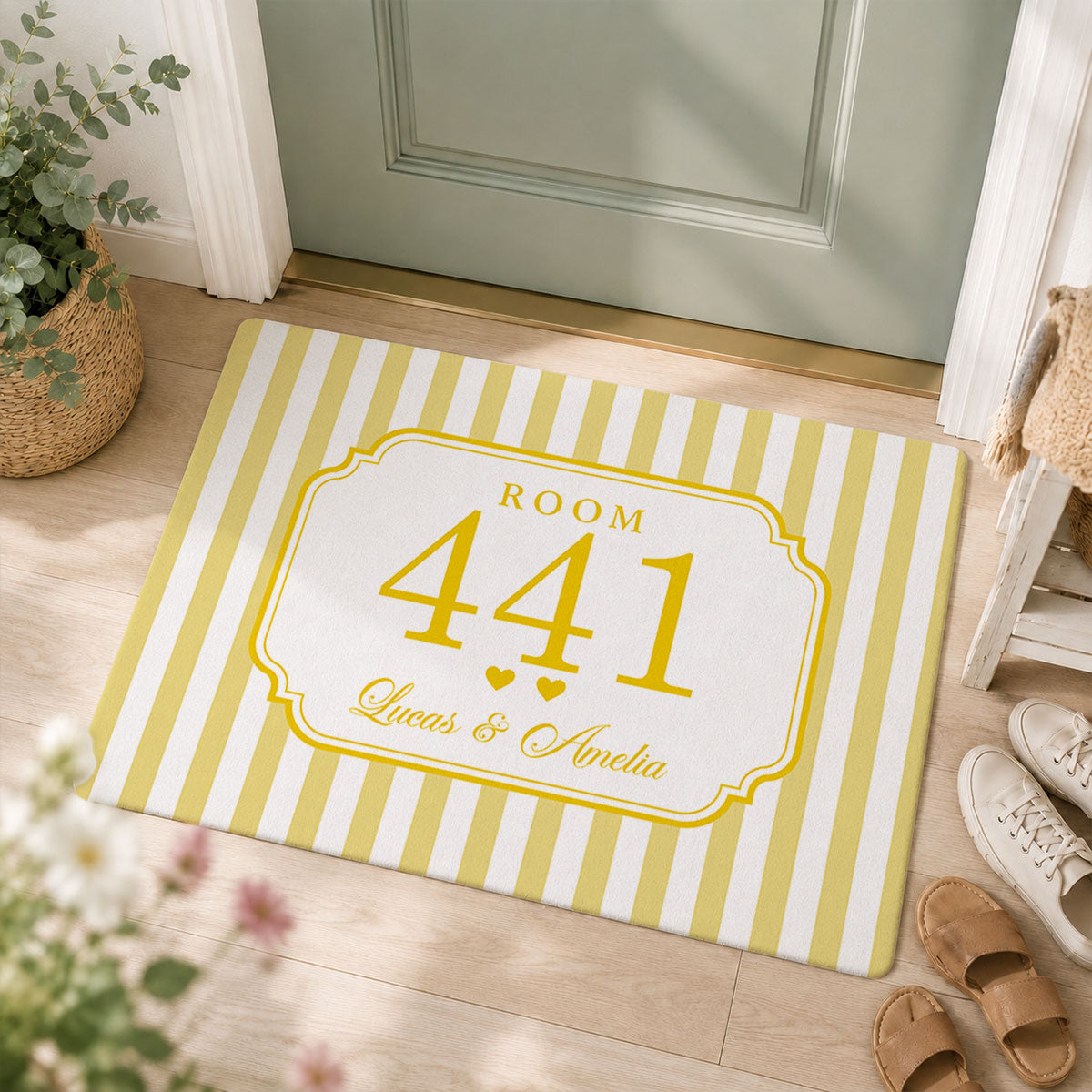 Personalized Striped Room Number Doormat - Gifts For Girls, Roomate