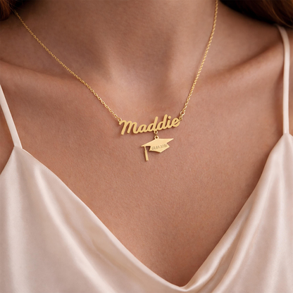 Name Graduation Necklace, Personalized Senior Pendant, 2026 Grad Gift Jewelry, High School Graduation Gift, Grad Cap Necklace