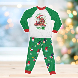 Hangin' With My Gnomies Christmas Pajamas Set, Christmas Gnome And Red Truck Long Sleeve Two Piece Pajama, Winter Christmas Loungewear Set