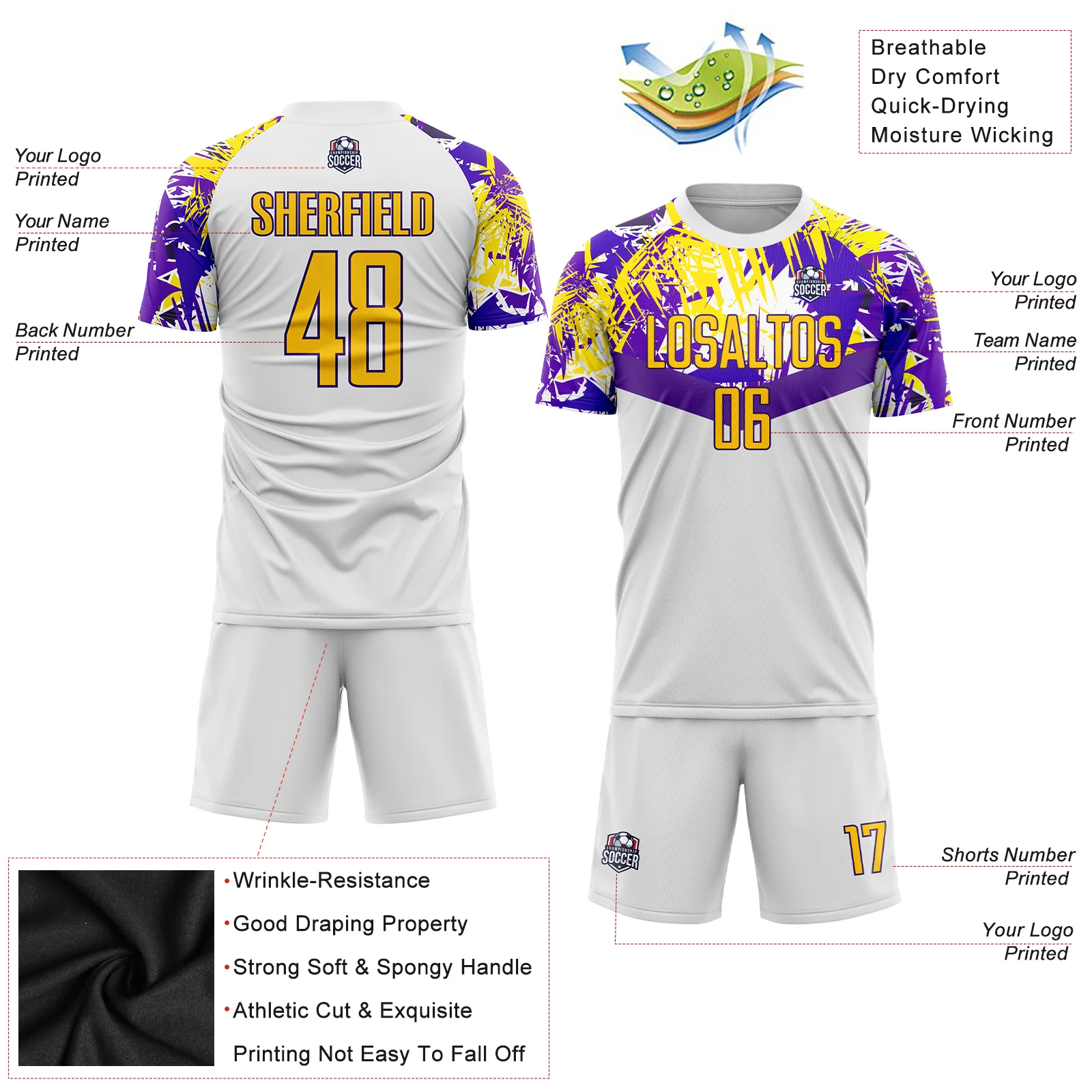 Custom White Purple Sublimation Soccer Uniform Jersey Discount