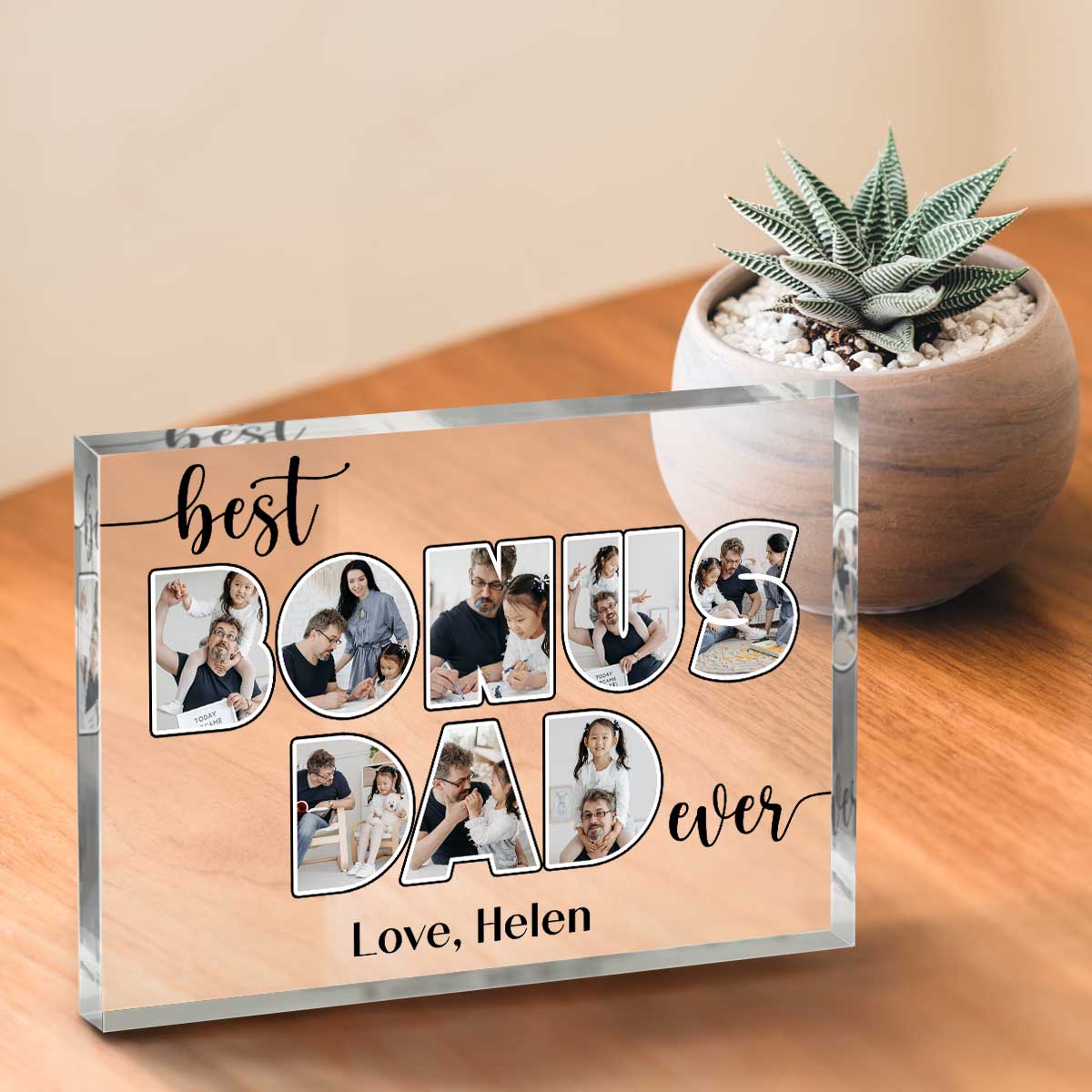 Best Bonus Dad Ever Custom Picture Acrylic Plaque, Father s Day Gift For Bonus Dad, Bonus Dad Collage Gifts, Bonus Dad Gifts From Kid
