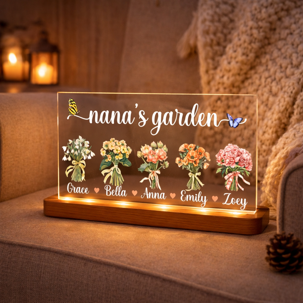 Nana's Garden Sign, Mother's Day Gifts, Birth Flower Light Stand, Grandma Gift, Gift For Mom, Customized Night Light, Gift From Grandkids