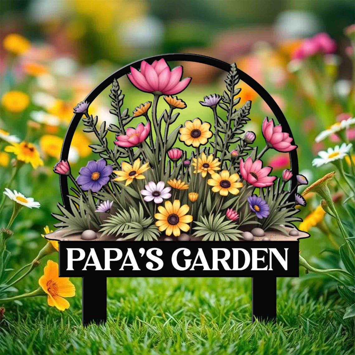 Personalized Garden Metal Sign With Stakes, Custom Garden Name Sign, Garden Flower Sign, Metal Yard Art, Housewarming Gift