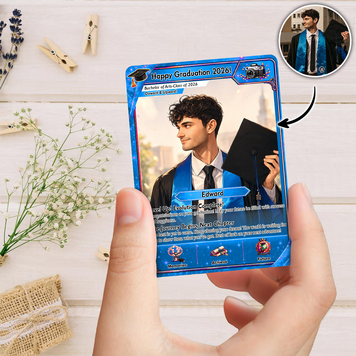 Personalized Trading Graduation Card, Custom Grad Portrait, Gift for Graduates