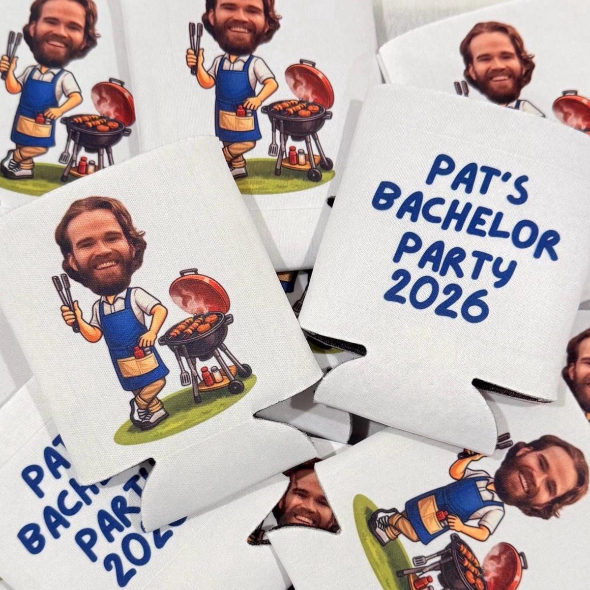 Personalized Face Grilling Bachelor or Birthday Party Can Cooler BBQ Cookout-I do BBQ, Barbe-TWO
