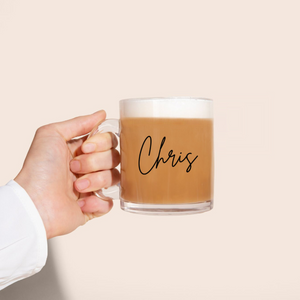 Custom glass mug, personalized glass coffee mug, aesthetic mug, clear glass mug, monogram glass mug, Bridesmaid glass mug, Named mug