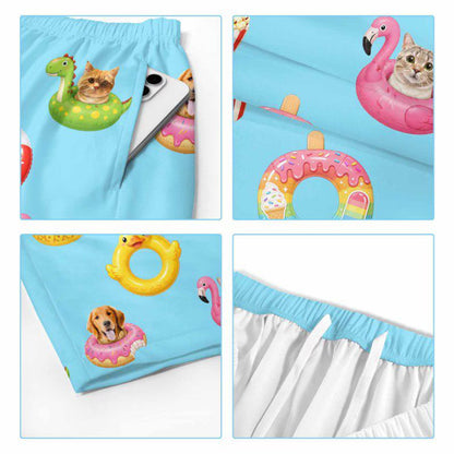 Custom Pet Face Beach Shorts, Personalized Surfing Swim Trunks, Summer Vacation Pet Party swimwear