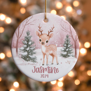 Personalized Pink Name Ornament, Custom Pastel Reindeer, Christmas Gift Ornament 2025, Pink Reindeer, Cute Keepsake Gift for Girls