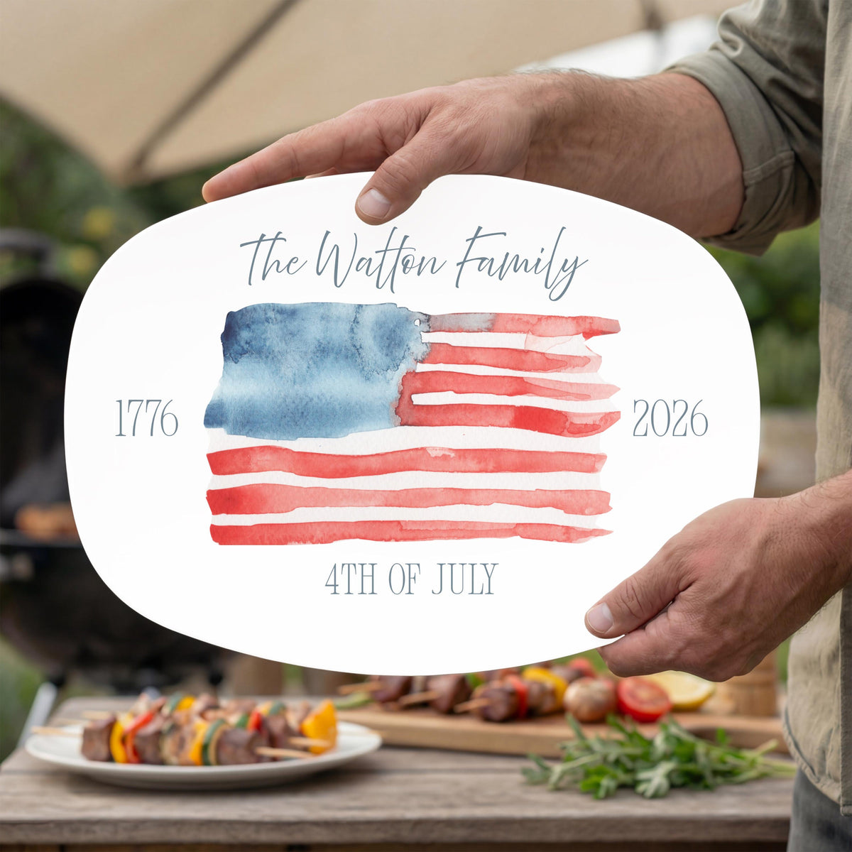 America 250th Anniversary Platter Personalized Family Name Plate Gift Patriotic Serving Tray 4th of July Decor USA 250 Kitchen Decor