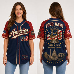 Personalized America 250 Baseball Jersey, Custom Name Number USA 1776 2026 Jersey, Patriotic Liberty Bell Shirt, 4th of July Gift