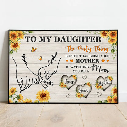Sunflower To My Daughter Mom And Daughter Holding Hands Custom Kids Names - Personalized Canvas - Mother's Day Gift For Daughter