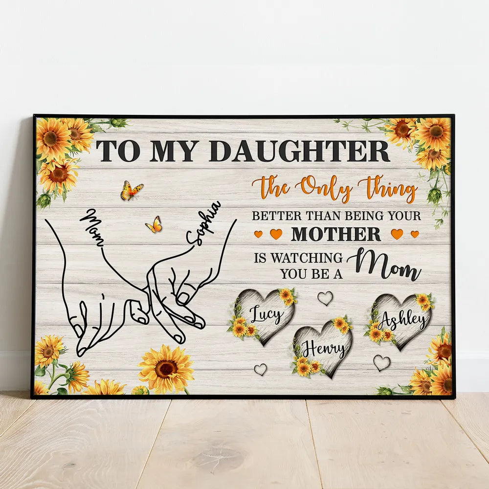 Sunflower To My Daughter Mom And Daughter Holding Hands Custom Kids Names - Personalized Canvas - Mother's Day Gift For Daughter
