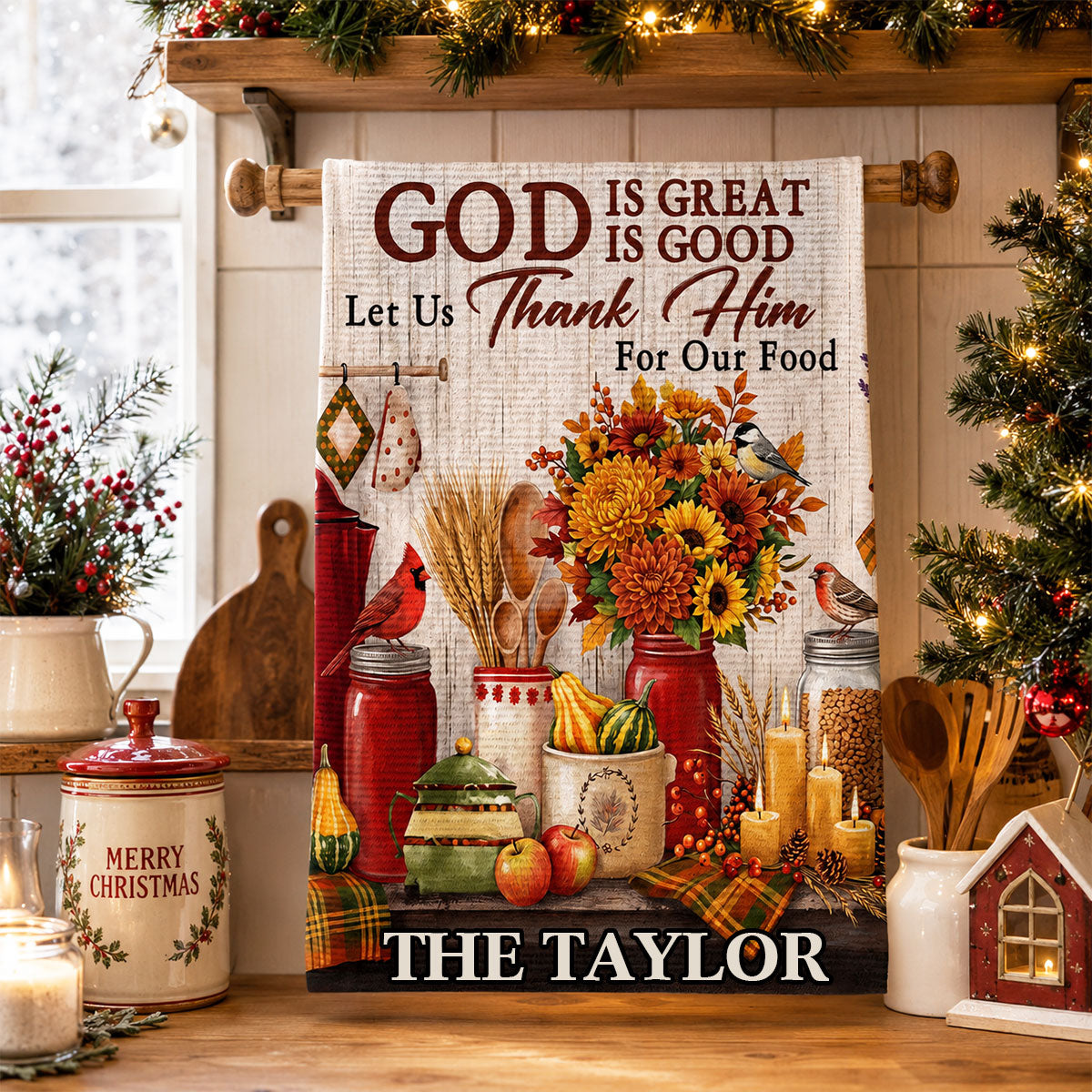 God Is Great God Is Good Let Us Thank Him For Our Food | Personalized Kitchen Towel