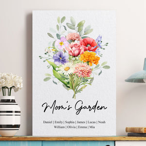 Mom's Garden Birth Flower Bouquet - Personalized Canvas - Gift For Mother, Grandma, Mother's Day Gift