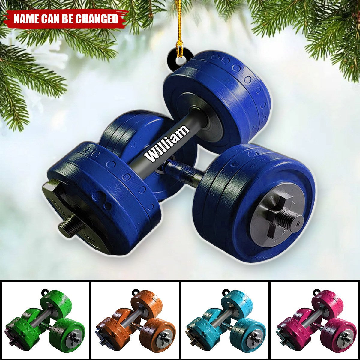 Personalized Fitness Ornament, Gym Workout Dumbbell Weight Plate Ornament