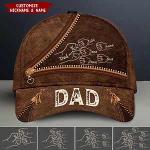 Grandpa Daddy Fist Bump Zipper Pattern - Personalized Classic Cap - Father's Day Gift For Dad, Grandpa
