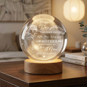 Personalized Watching You Be A Mom Ball Night Light, First Mother Day Gift For Daughter Led Light, 3D Crystal Lamp, New Mom Birthday Gift