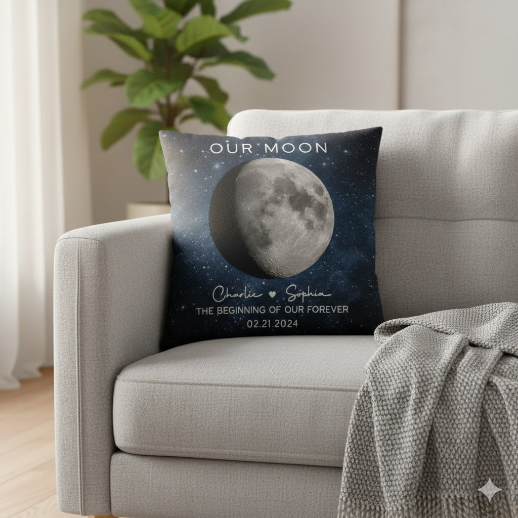 Our Moon Couple Moon Phase - Personalized Pillow - Anniversary Gift For Him Gift For Her