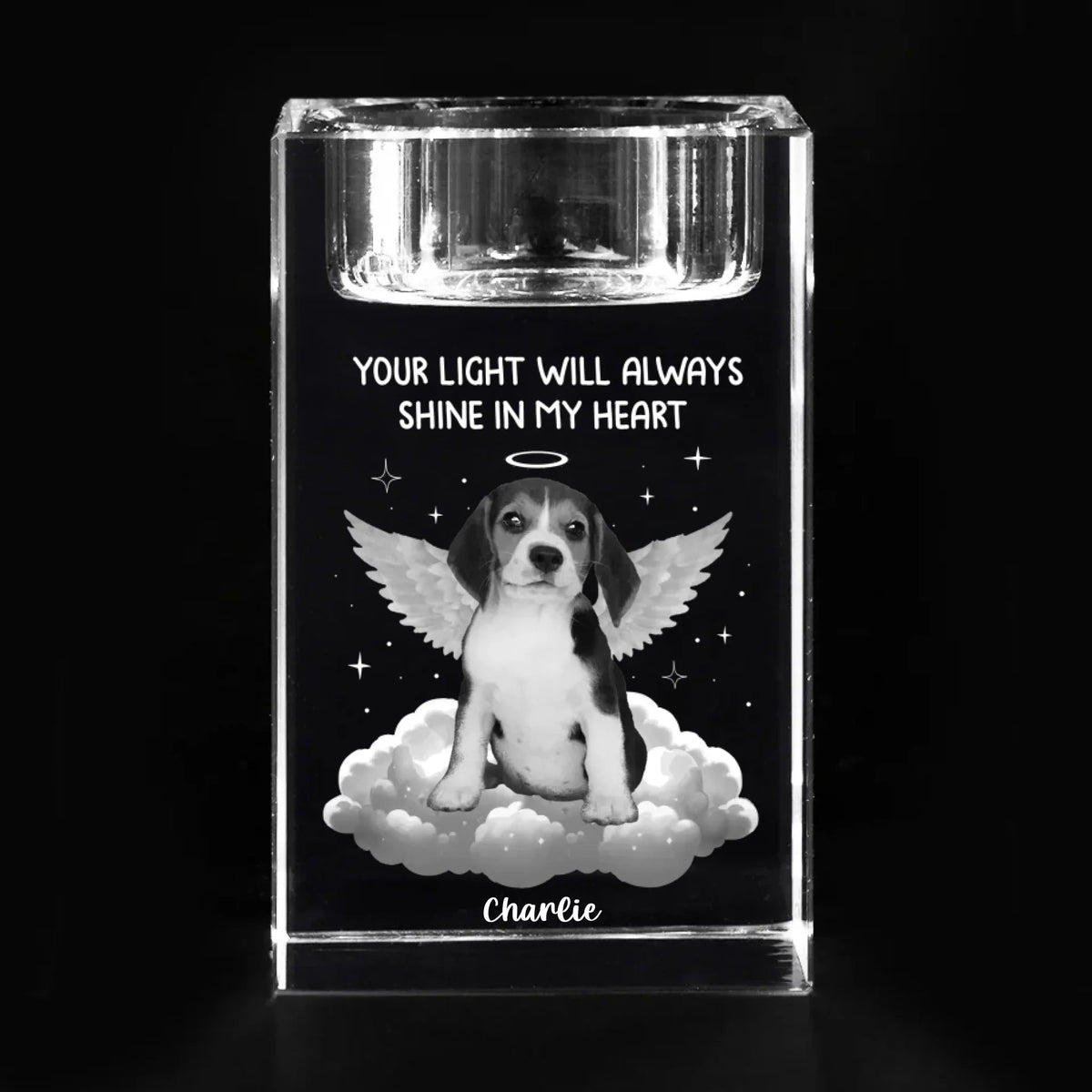 I'm Always Near Custom Pet Photo - Personalized Crystal Candle Holder - Pet Memorial