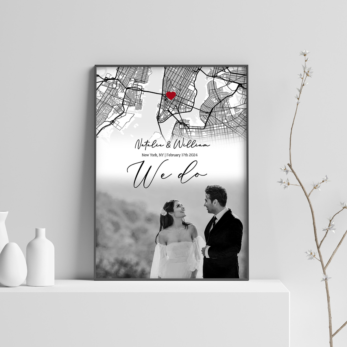 Custom Map Art for Couple, We Do Wedding Gift, I Do Gifts, Personalized Romantic Anniversary Decor