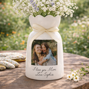 Personalized Mom Photo Vase, Custom Mom Portrait Ceramic Flower Vase, Mothers Day Gift for Mom, Family Photo Gift, Gift for Grandma