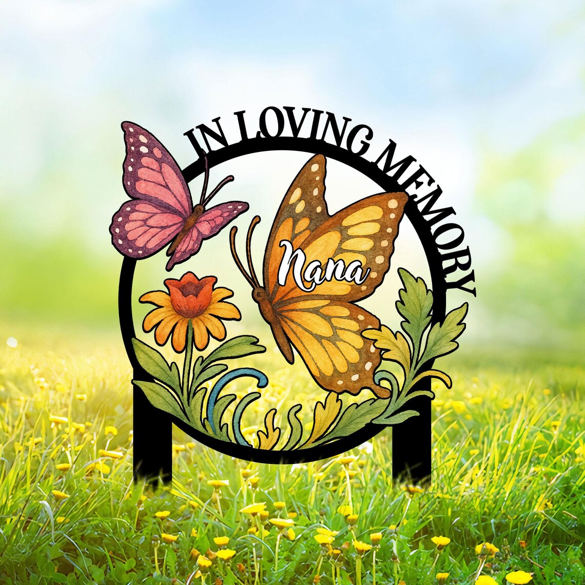 Custom Butterfly Memorial Sign with Stakes, Mother's Day Gift, Grandma Memorial Sign, Grave Marker, Nana's Blessings, In Loving Memory Yard
