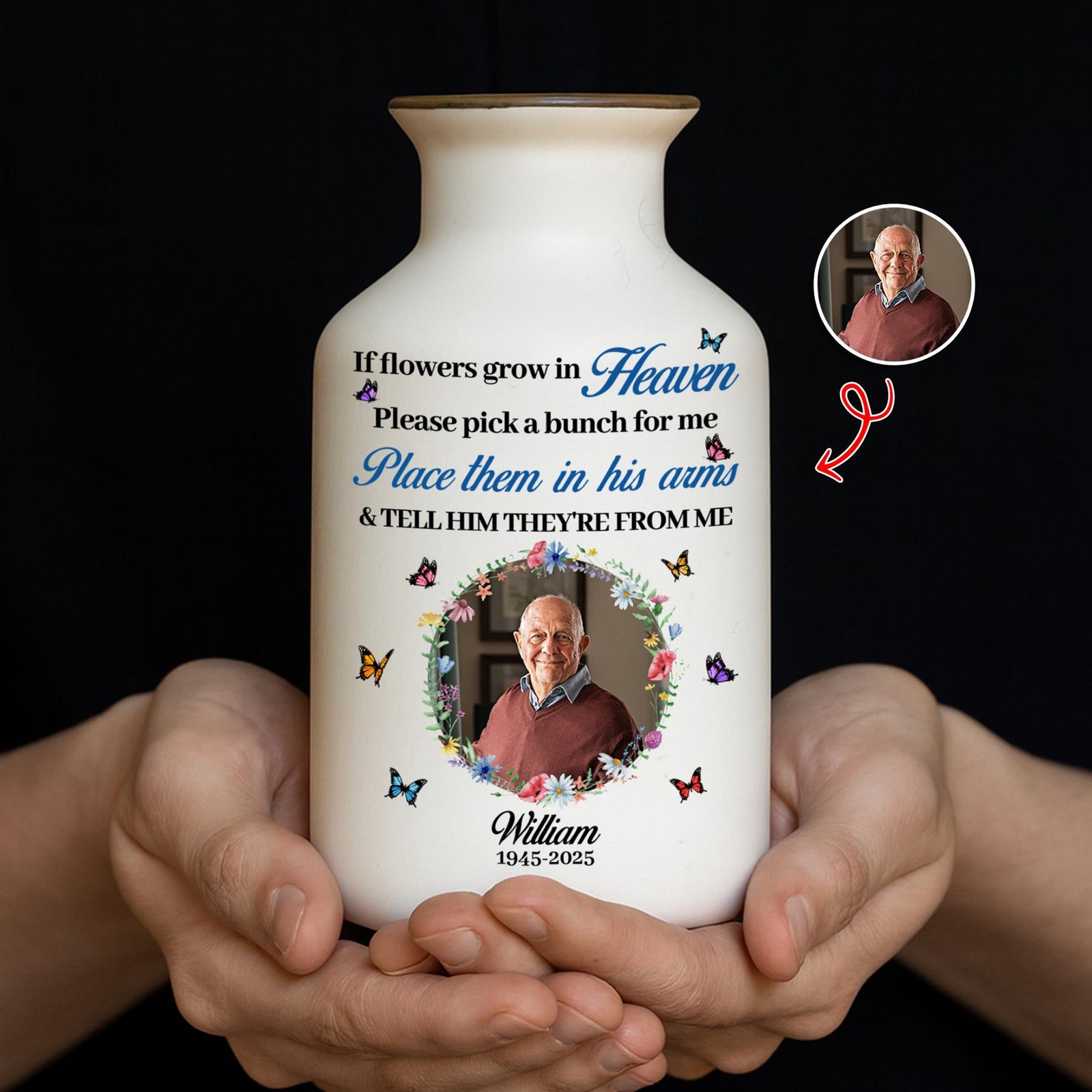 If Flowers Grow In Heaven, Personalized Memorial Vase with Photo, Custom Remembrance Flower Vase, Sympathy Gift, In Memory of Loved One Keepsake