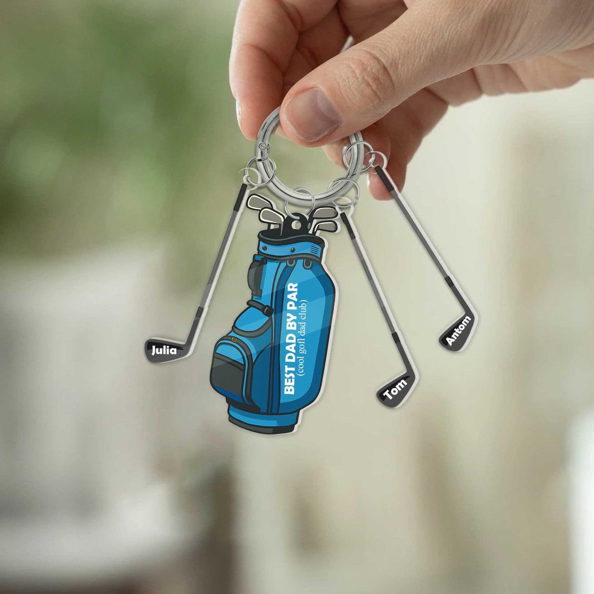 Personalized Golf Keychain for Dad Best Dad by Par Gift with Kids' Names, Father's Day Golf Lover Gift, Custom Dad Keyring, Gifts For Dad