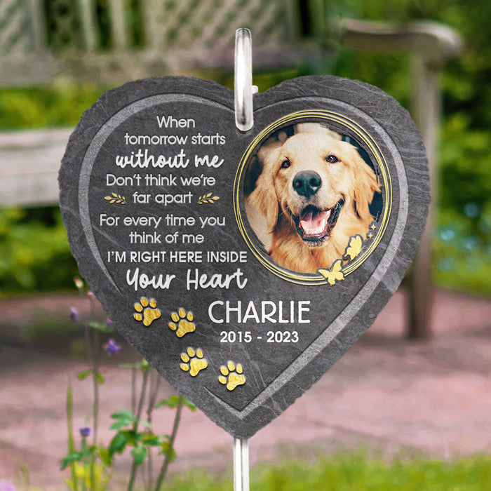 I'm Right Here In Your Heart Memorial Dog Photo - Personalized Slate Plaque - Memorial Gift For Pet Owner