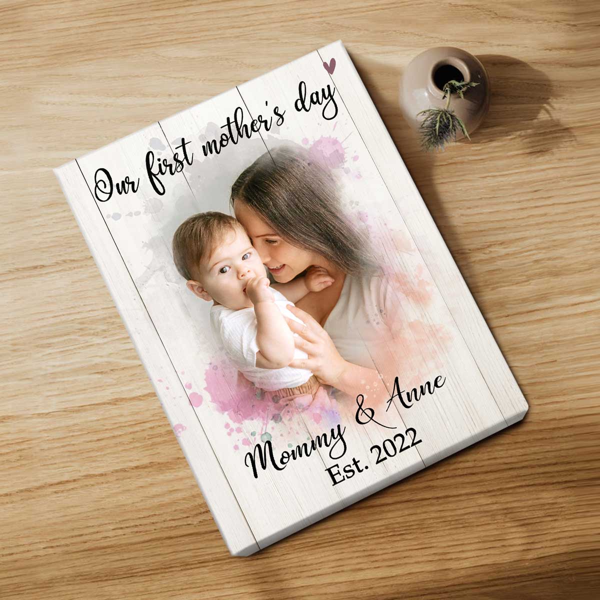 Mother And Baby Portrait Canvas, First Mother's Day Paintings Ideas, Personalized Our First Mother's Day Photo Gift