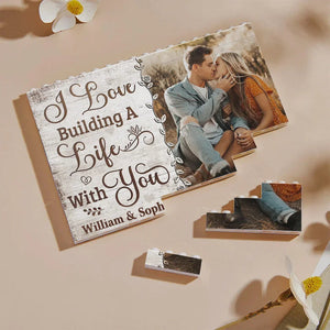 I Love Building A Life With You - Personalized Building Block Puzzle - Anniversary Gift, Valentine's Day Gift For Couple