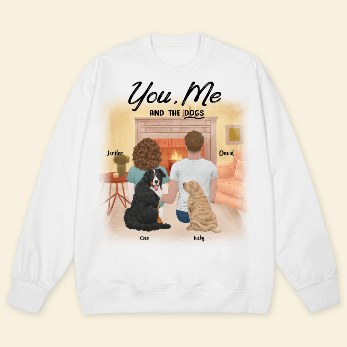 You , Me And The Dogs Personalized Sweatshirt Multi Background Custom Sweatshirt For Couple Perfect Gift For Dog Lovers Dog Mom Dog Dad