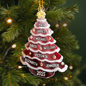 Crochet Christmas Tree Custom Family Names - Personalized 2D Flat Acrylic Ornament - Christmas Gift For Family