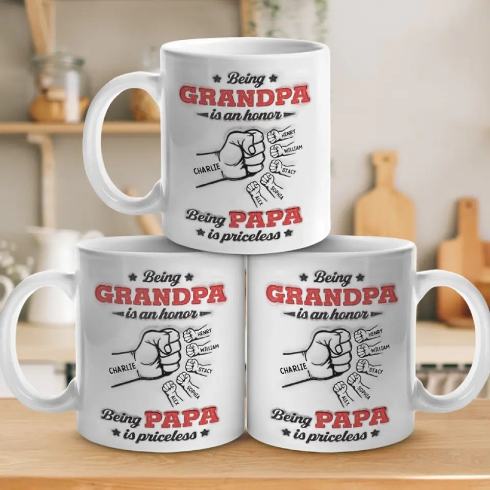 Being Grandpa Is An Honor - Personalized 3D Inflated Effect Printed Mug - Father's Day, Birth Day Gift For Dad, Grandpa