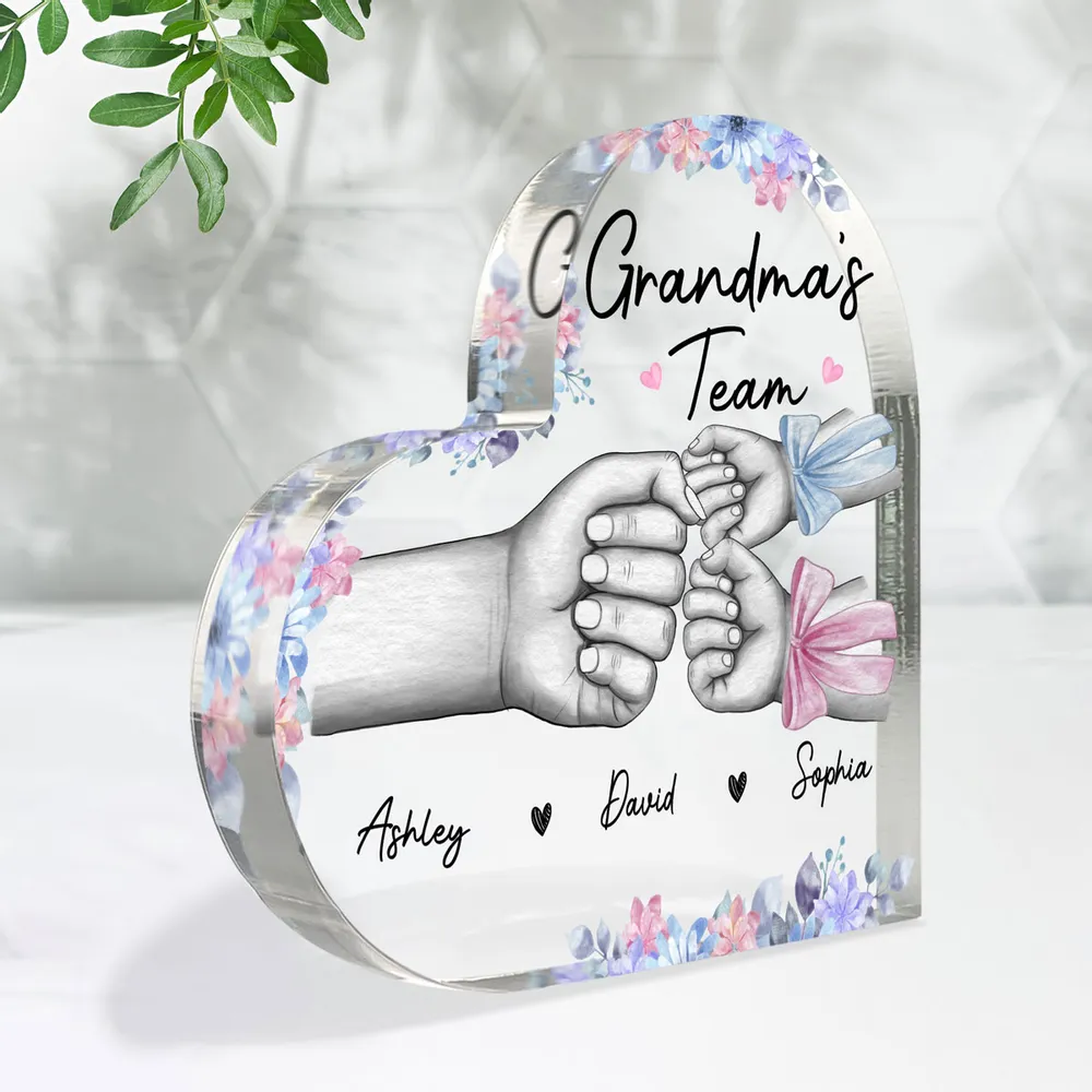 Mom's Team Fist Bump With Bows - Personalized Heart Shaped Acrylic Ornament - Gift For Mom, Mother's Day, Birthday Gift