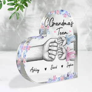 Mom's Team Fist Bump With Bows - Personalized Heart Shaped Acrylic Ornament - Gift For Mom, Mother's Day, Birthday Gift