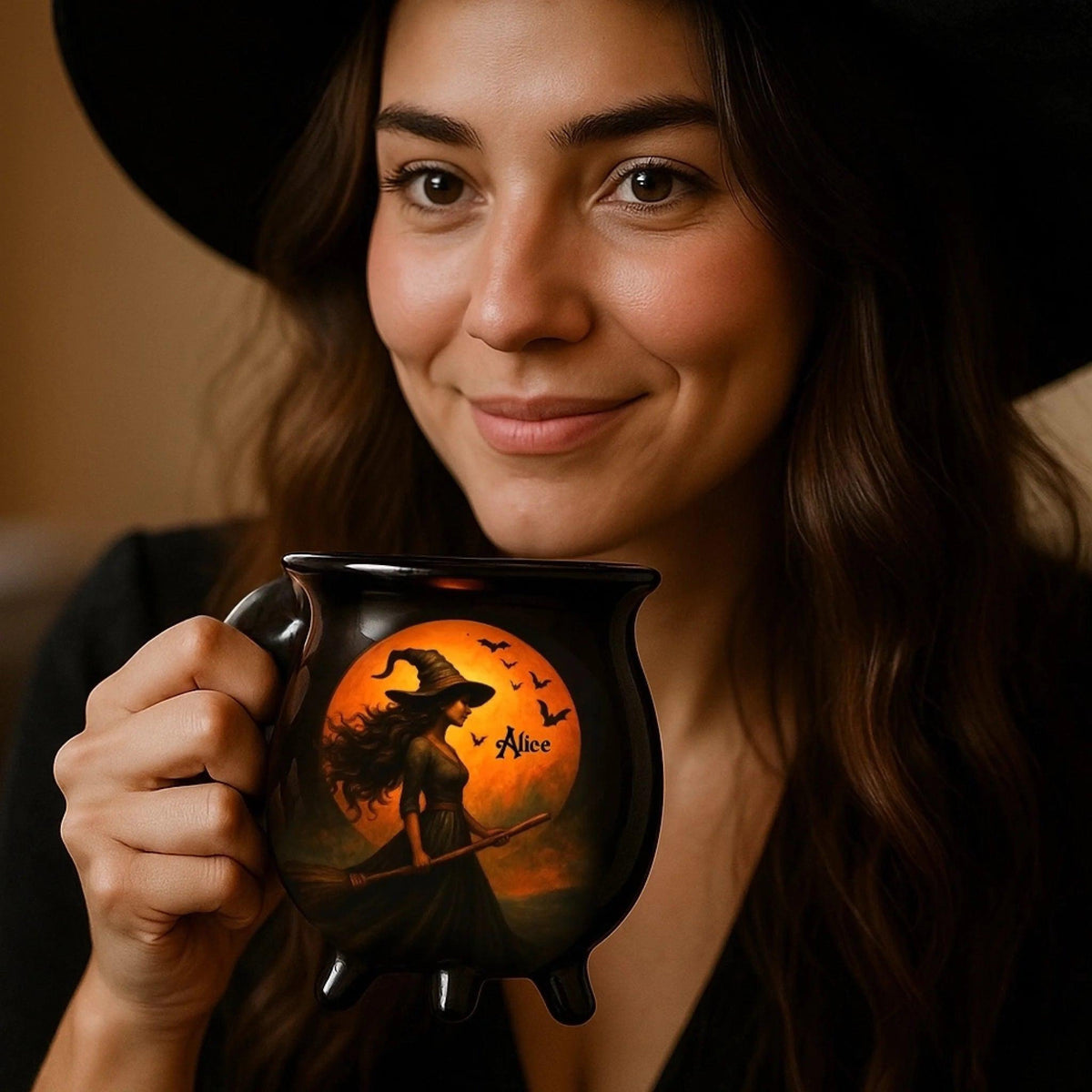 Personalized Witch Cauldron Coffee Mug - Halloween Witchy Gifts For Besties, Family - Witching You A Wicked Brew