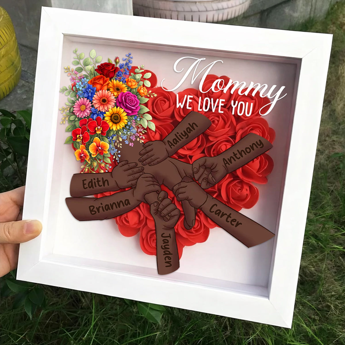 Mommy, We Love You - Flower Shadow Box with led light