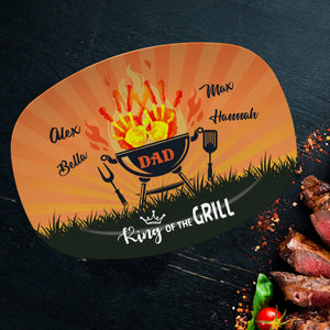 Personalized Grilling Plate for Dad, Custom Father's Day Gift for Husband, Grandpa, King of Grill with Kid's Handprints