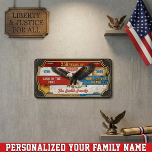 Personalized Patriotic Metal Metal Sign, 250th Anniversary 1776-2026, Eagle USA Flag Wall Art Decor