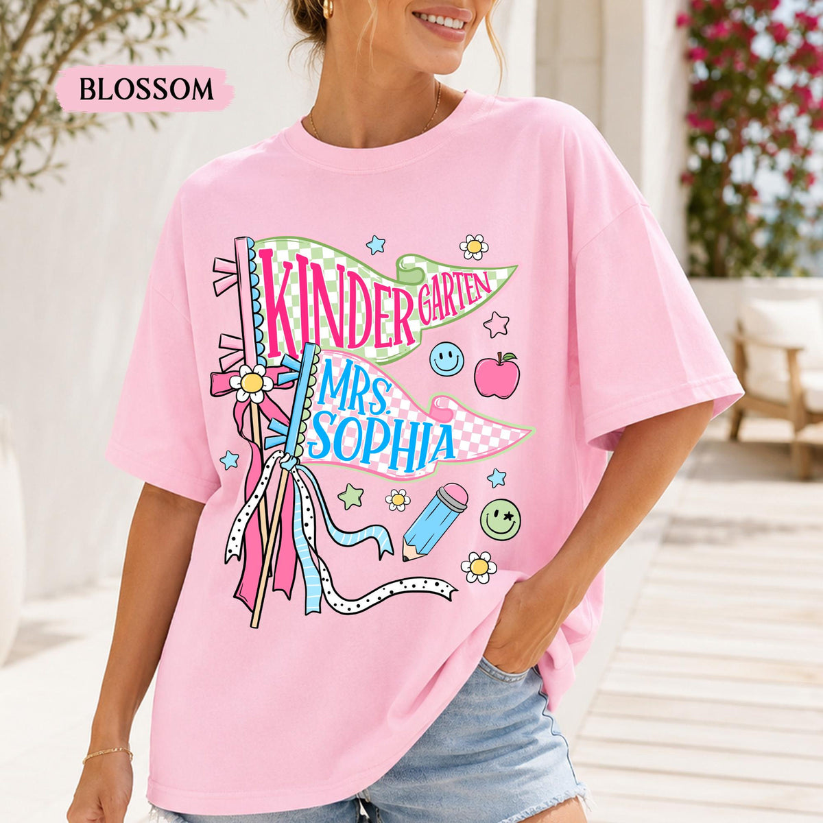 Comfort Colors Custom School Name Shirts, School Mascot Pennant Flag, Kindergarten Teacher Shirt, School Spirit Tee, Teacher Dream Team