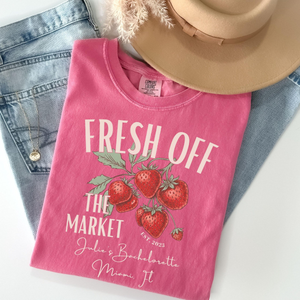 Fresh Off The Market Bachelorette Shirt, Summer Bachelorette Party Shirts, Shes Off the Market Shirts, Strawberry Bach Tee, Bach Party Tees